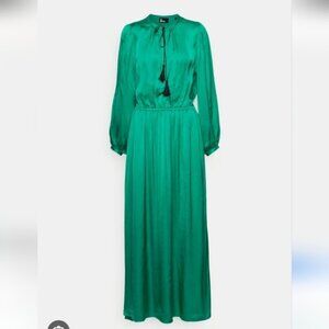 THE KOOPLES | Maxi Satin Dress Green Black Tassels Sz L